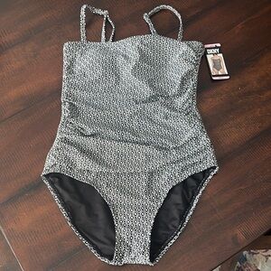 DKNY Black and White Polka Dot One Piece Swimsuit